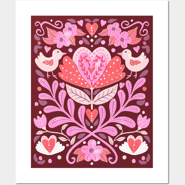 Folk Floral Heart Design Wall Art by Annelie